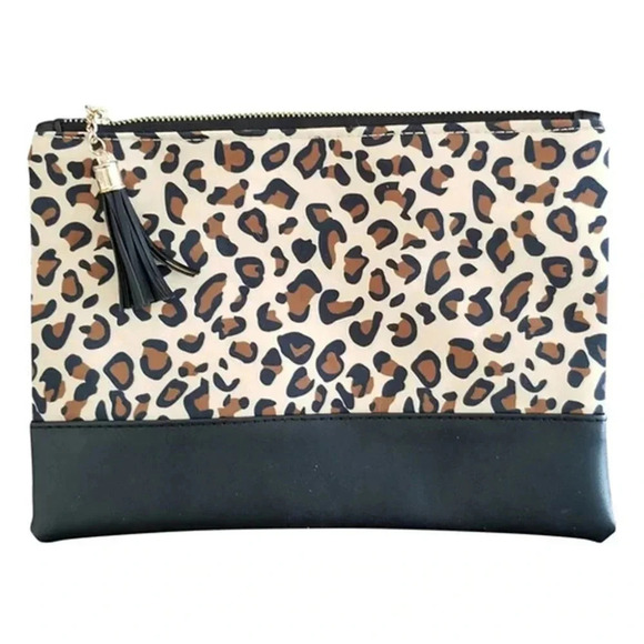 LEOPARD NEW WOMENS MAKE UP TRAVEL COSMETICS BAG BACHELORETTE BRIDE SIZE 11X8 - Picture 3 of 4